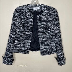 KASPER Black & Gray Open Front Corporate Career Wear Blazer Size 2